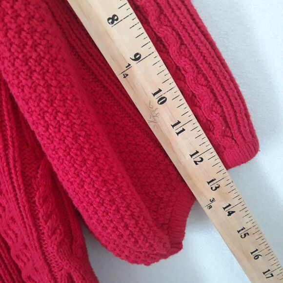 Style & Co Cable Knit Red Sweater Womens Medium Short Sleeve 1/4 Three Button - Picture 9 of 11